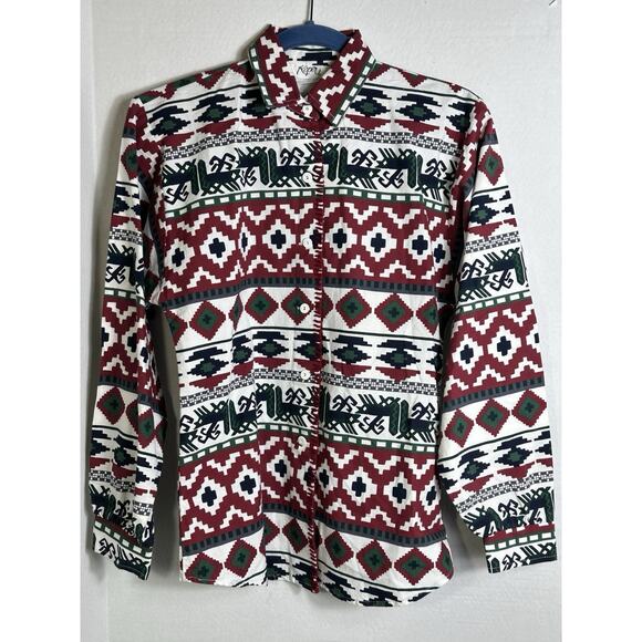 Roper Vintage Southwestern Aztec Shirt Woman Small USA Long Sleeve Cotton - Picture 2 of 11